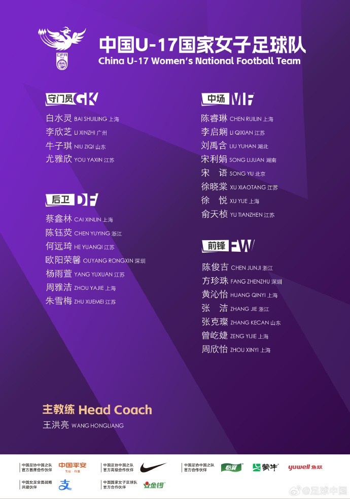 u17女足行程：10月1日赴摩洛哥、10月14日开始参加U17女足世界杯