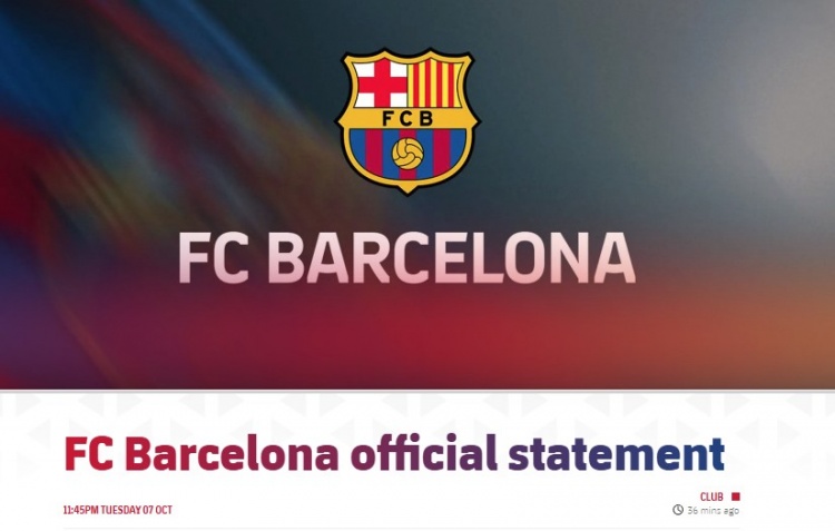 巴萨官方:西甲第9轮对赫罗纳将在蒙锥克进行 推迟回归诺坎普