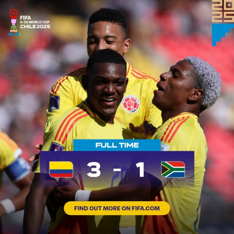 世青赛:哥伦比亚U20以3-1击败南非U20,晋级8强