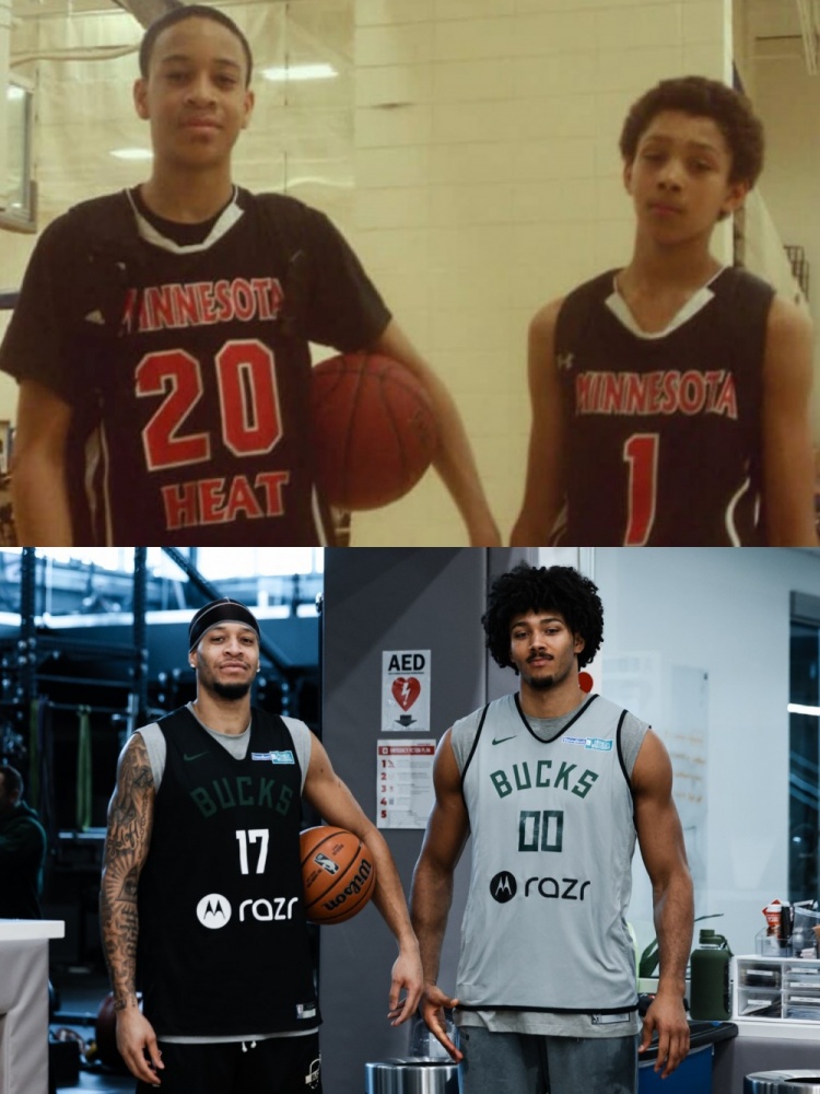 雄鹿晒科菲&希姆斯现在和过去合影:儿时的队友再相聚